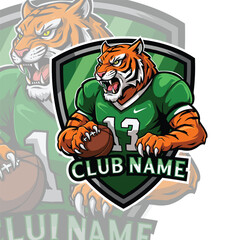 American football logo badge vector isolated. Football logo vector template. American football with Tiger mascot logo, emblem and design element stock illustration