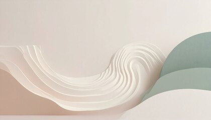 Abstract Pastel Wave Forms: Beige and Green Curving Lines on Cream Background