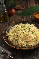 A bowl with traditional German Sauerkraut