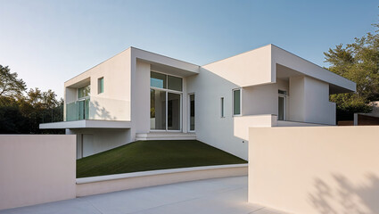Modern House with Unique Architectural Features and Greenery