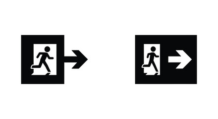 Emergency Exit Signage Two Variations of Evacuation Route Symbols in Black and White