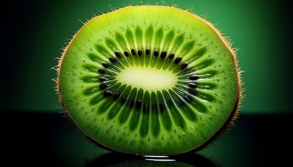 close up of a slice of fresh kiwi fruit