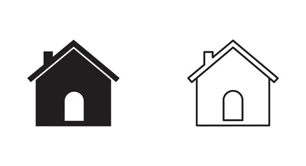 House Icon Set Black Filled and Outline Versions for Graphic Design