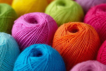 A bunch of colorful yarn balls are piled up