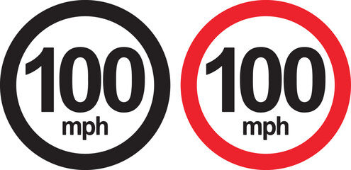speed limit, 100 mph, traffic sign, road sign, regulation, restriction, transportation, driving, information, symbol, circular, black, red, white background, mph, speed, maximum speed, highway, road, 