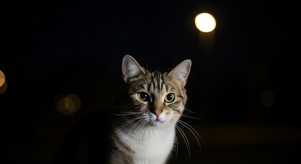 Cat in night city light
