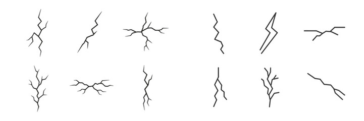 Set of artistic crack and lightning vector designs for creative projects and illustrations