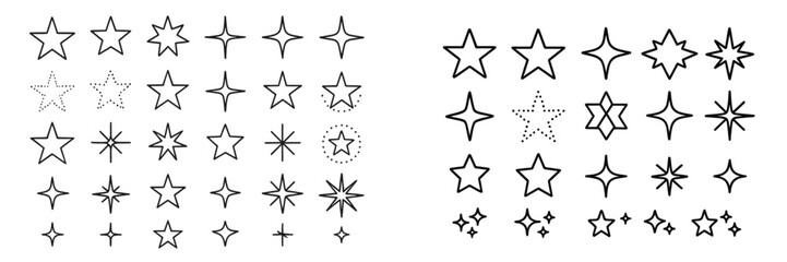 Collection of hand-drawn star designs, featuring various styles and sizes for artistic projects