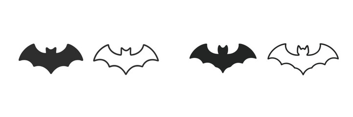 Bat icons in black and white, showcasing various designs and styles for creative projects and artistic uses