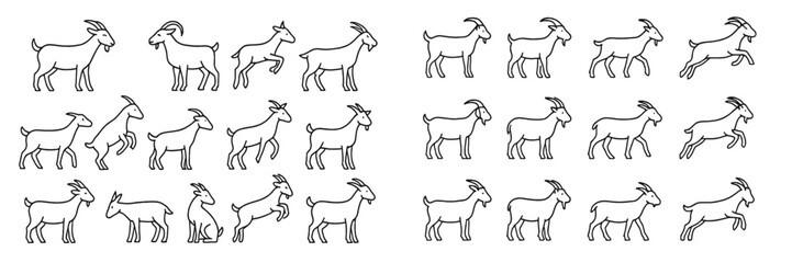 Collection of playful goats engaging in various activities in a farm setting