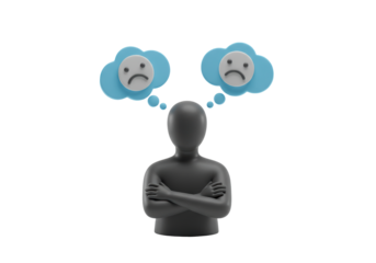 Isolated sad person with bad thoughts, depression and mental health problems, no background