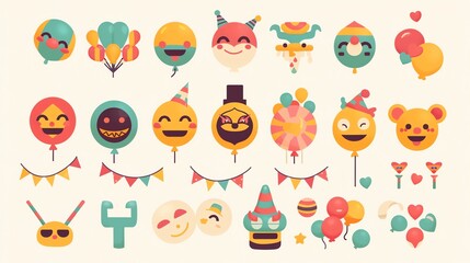 Colorful balloons and festive characters for celebrations