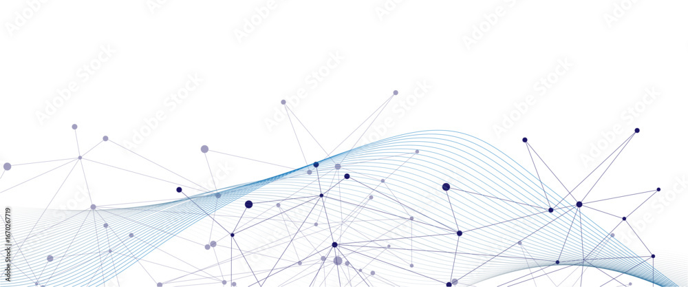 Wall mural abstract tech network connection dots. digital technology and big data analysis background. white ba