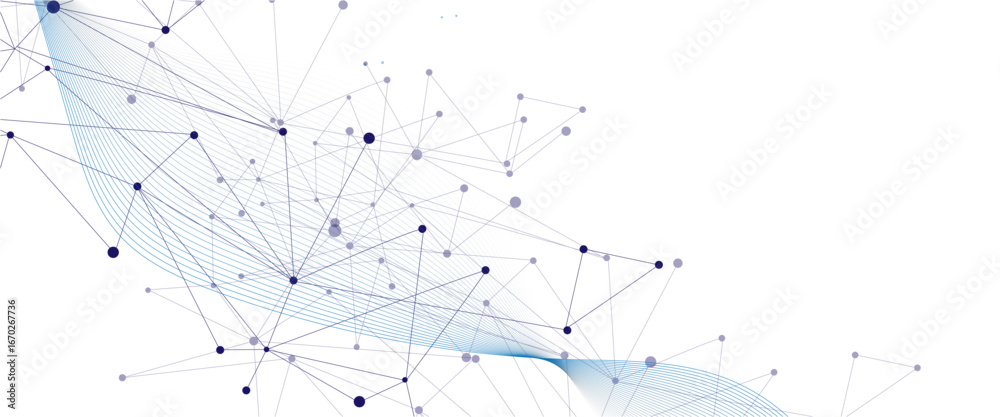 Wall mural abstract tech network connection dots. digital technology and big data analysis background. white ba