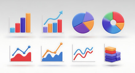 Various colorful dimensional charts and graphs on a white background