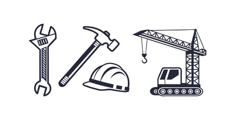 Construction icons set on white background, stock vector
