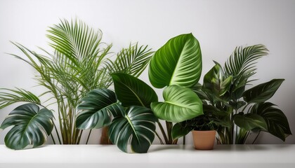 Obraz premium vibrant indoor tropical plants white surface