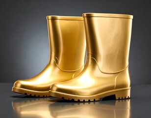 Golden rain boots on a dark background