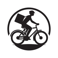 Delivery person with bike vector silhouette outline logo design concept illustration
