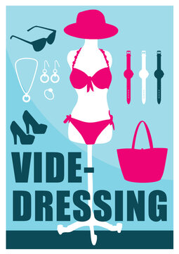 Affiche vide-dressing sur fond bleu. Illustration vectorielle. Format A4.