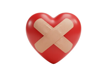 Isolated red heart symbol with crossed adhesive bandages for love and recovery theme