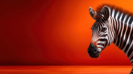 A majestic zebra is captured in profile against a fiery orange background, highlighting its unique stripes and adding vibrancy to the image that symbolizes natural beauty.