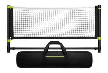 Collapsible tennis net with carry bag for temporary court setups