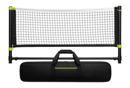 Collapsible tennis net with carry bag for temporary court setups