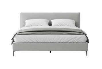 Modern Queen Bed with Pillows and Blanket cutout isolated transparent bg png