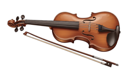 Wooden Violin with Bow cutout isolated transparent bg png