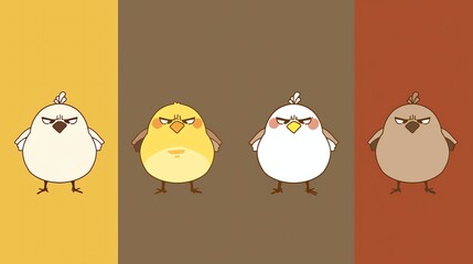 Four cartoon birds with different expressions