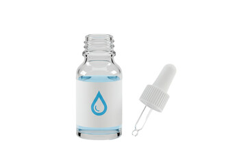 Isolated bottle with blue liquid and dropper for beauty care medical or laboratory use