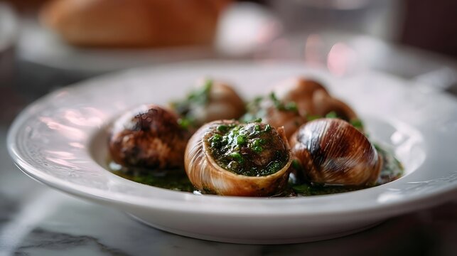 Elegant French escargot dish on a fine dining plate
