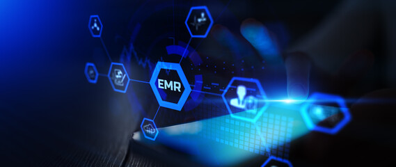 Electronic Medical Records EMR Integration and Patient Data Management Displayed on Digital...