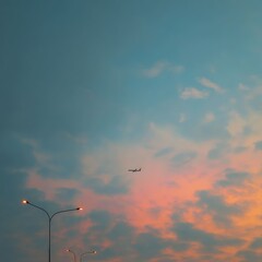 Obraz premium Soft gradient sky above solitary plane on quiet evening taxi route