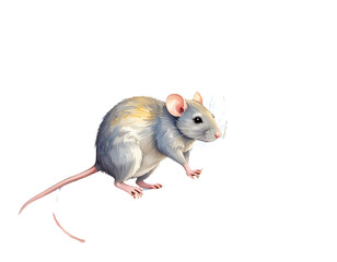  Mythical Zodiac Rat with Moon and Stars, Watercolor Style, isolated transparent background png