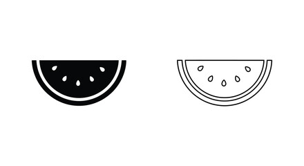 Watermelon slice icon set black silhouette and outline style vector illustration