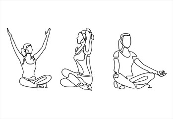 Yoga Poses Line . continuous line drawing. Editable stroke.