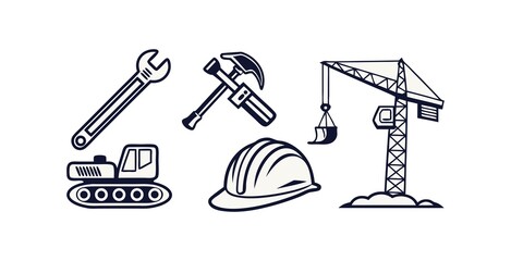 Obraz premium Construction icons set on white background, stock vector