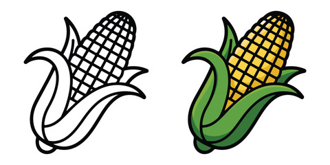 CORN  outline coloring book page line art  silhouette VECTOR ILLUSTRATION