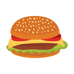 Patty cheese burger vector illustration on white background. Fast food concept