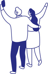 Line Art Illustration of a Celebrating Couple isometric chararcter isolated on white background