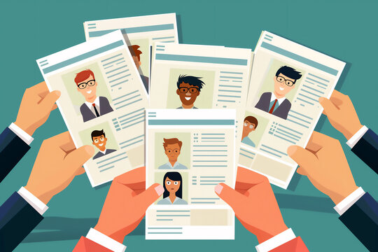 Human resources managers presenting a candidate for hiring during a recruitment global employment job process, job stock illustration image