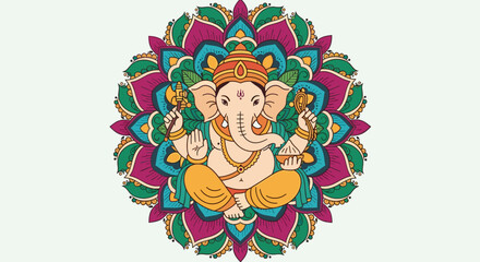 Vibrant Ganesha Mandala Art with Intricate Details