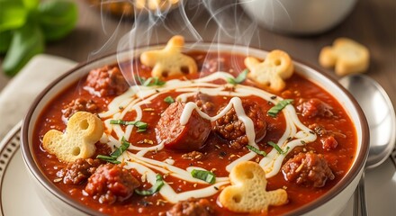 Spooky Season Meatball Soup with Halloween Crackers.