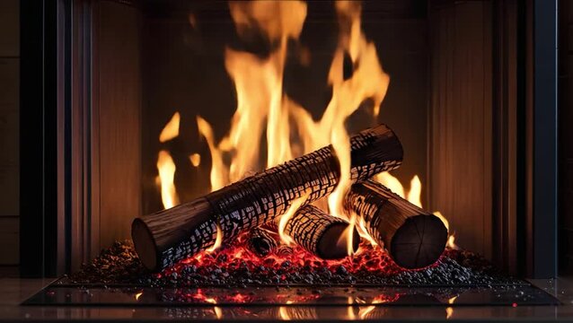 Cozy fireplace with burning logs glowing embers dancing flame warm hearth indoor cozy log ember flame cozy warm indoor hearth