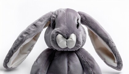 gray bunny rabbit plush toy with long ears isolated on a white background