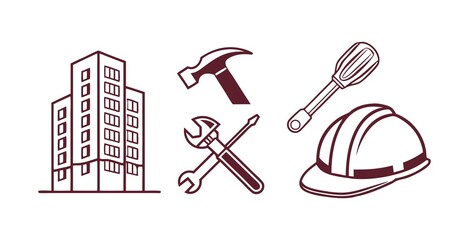 Construction icons set on white background, stock vector