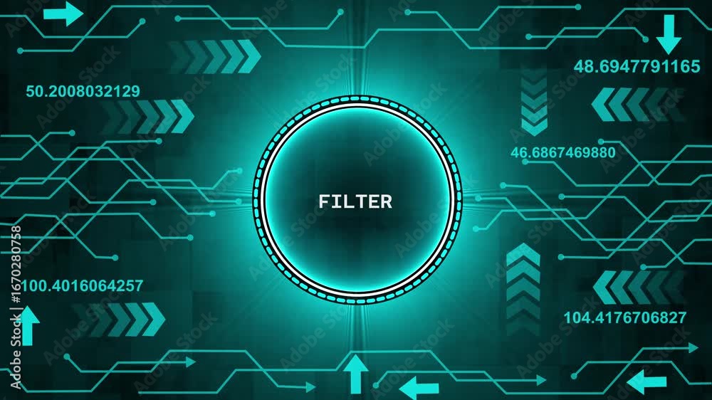 Wall mural futuristic digital filter interface with neon circuitry and data streams. abstract background animat
