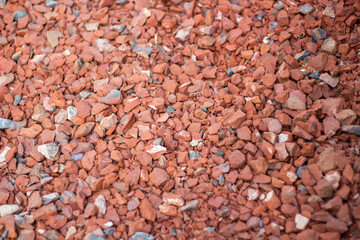 Closeup view of crushed red brick aggregate for construction